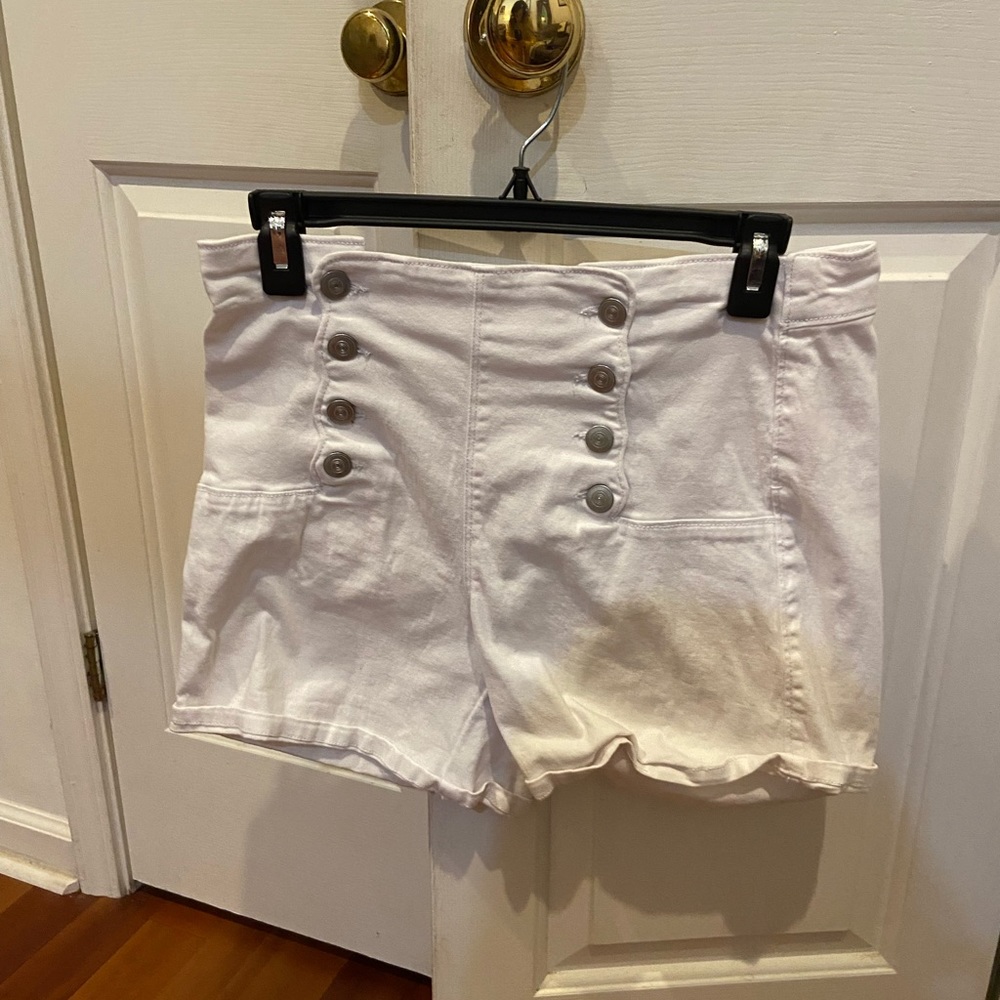 High-waisted white shorts